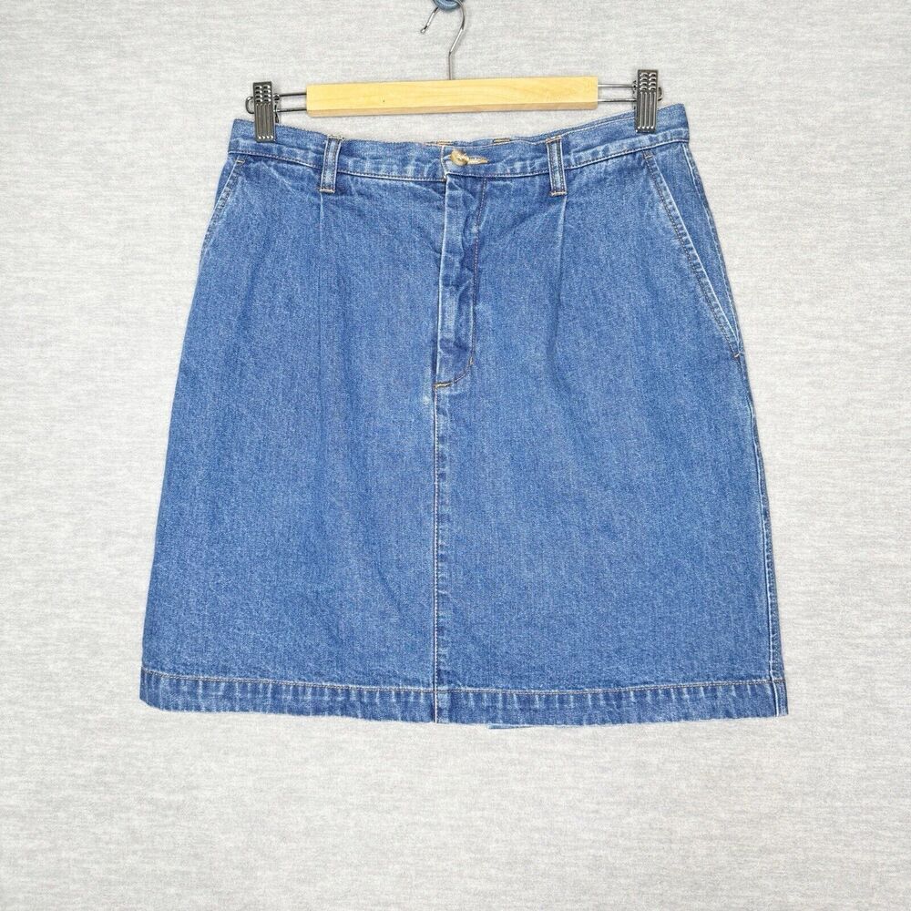 Vintage‎ Eddie Bauer Denim Skirt Women's Size 8 Petite Jean Knee Lenth Pleated